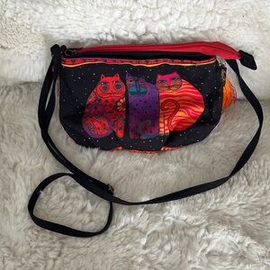 Laurel Burch Black and Multicolor Cat Crossbody Bag